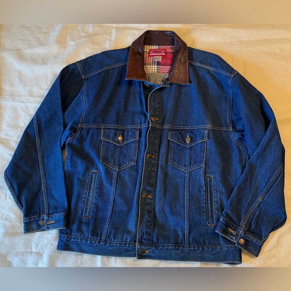 Marlboro Country Store Vintage Denim Coat Leather Collar Made In USA XL MCS 273